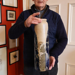 STUDIO POTTERY. Very Tall Vase with Abstract Floral Motifs. Crich Pottery (Diana Worthy)