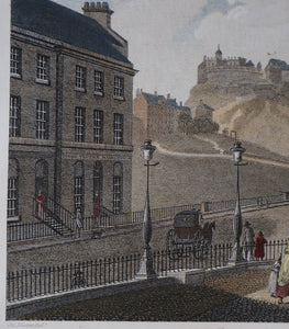 SCOTTISH ART. Georgian Engraving 1804 by James Fittler after John Claude Nattes, Edinburgh Castle from Registar House. FRAMED