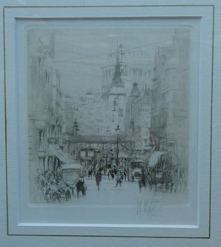 SCOTTISH ART. William Walcot (1874 - 1943). Signed Drypoint Etching. Ludgate Hill, London (1915)