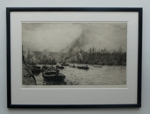 ORIGINAL ETCHING: William Lionel Wyllie (1851 – 1931) NEWCASTLE-UPON-TYNE Pencil Signed