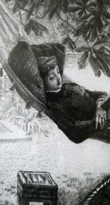 French Art: James TISSOT (1836 - 1902). The Hammock or Le Hamac (1880). Etching and Drypoint. Framed