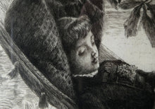 Load image into Gallery viewer, French Art: James TISSOT (1836 - 1902). The Hammock or Le Hamac (1880). Etching and Drypoint. Framed
