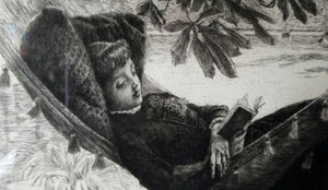 French Art: James TISSOT (1836 - 1902). The Hammock or Le Hamac (1880). Etching and Drypoint. Framed