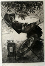 Load image into Gallery viewer, French Art: James TISSOT (1836 - 1902). The Hammock or Le Hamac (1880). Etching and Drypoint. Framed
