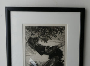 French Art: James TISSOT (1836 - 1902). The Hammock or Le Hamac (1880). Etching and Drypoint. Framed