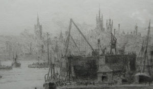 ORIGINAL ETCHING: William Lionel Wyllie (1851 – 1931) LEITH HARBOUR, Edinburgh. Pencil Signed