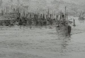 ORIGINAL ETCHING: William Lionel Wyllie (1851 – 1931) LEITH HARBOUR, Edinburgh. Pencil Signed