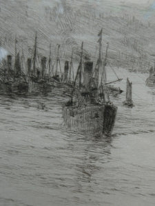 ORIGINAL ETCHING: William Lionel Wyllie (1851 – 1931) LEITH HARBOUR, Edinburgh. Pencil Signed