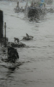 ORIGINAL ETCHING: William Lionel Wyllie (1851 – 1931) LEITH HARBOUR, Edinburgh. Pencil Signed