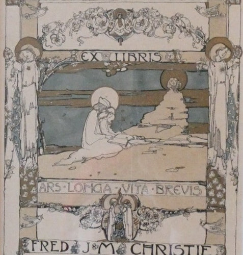                SCOTTISH ART. JESSIE M. KING. Original Bookplate / Lithograph for Fred JM Christie (c 1906)                            