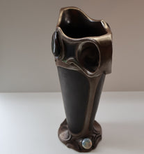 Load image into Gallery viewer, Fabulous LARGE 1900s  Antique BRETBY &quot;Copperette&quot; Art Nouveau Vase with Jewelled Cabochons
