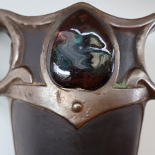 Load image into Gallery viewer, Fabulous LARGE 1900s  Antique BRETBY &quot;Copperette&quot; Art Nouveau Vase with Jewelled Cabochons
