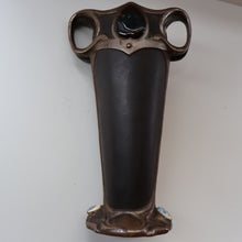 Load image into Gallery viewer, Fabulous LARGE 1900s  Antique BRETBY &quot;Copperette&quot; Art Nouveau Vase with Jewelled Cabochons
