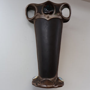 Fabulous LARGE 1900s  Antique BRETBY "Copperette" Art Nouveau Vase with Jewelled Cabochons