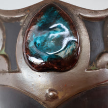 Load image into Gallery viewer, Fabulous LARGE 1900s  Antique BRETBY &quot;Copperette&quot; Art Nouveau Vase with Jewelled Cabochons
