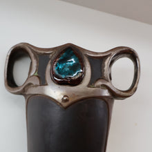 Load image into Gallery viewer, Fabulous LARGE 1900s  Antique BRETBY &quot;Copperette&quot; Art Nouveau Vase with Jewelled Cabochons
