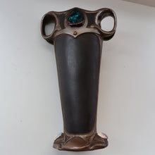 Load image into Gallery viewer, Fabulous LARGE 1900s  Antique BRETBY &quot;Copperette&quot; Art Nouveau Vase with Jewelled Cabochons
