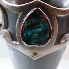 Load image into Gallery viewer, Fabulous LARGE 1900s  Antique BRETBY &quot;Copperette&quot; Art Nouveau Vase with Jewelled Cabochons
