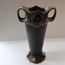 Load image into Gallery viewer, Fabulous LARGE 1900s  Antique BRETBY &quot;Copperette&quot; Art Nouveau Vase with Jewelled Cabochons
