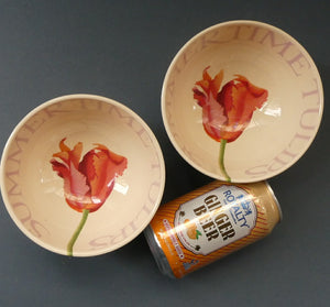 RARE Emma Bridgewater Pair of Footed Bowls with Lettering SUMMERTIME TULIPS