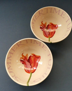 RARE Emma Bridgewater Pair of Footed Bowls with Lettering SUMMERTIME TULIPS