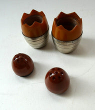 Load image into Gallery viewer, Pair of Vintage 1930s Amber Bakelite and Silver Art Deco Novelty Pepper Pots
