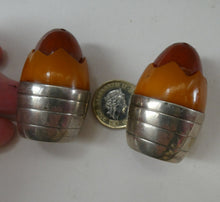 Load image into Gallery viewer, Pair of Vintage 1930s Amber Bakelite and Silver Art Deco Novelty Pepper Pots
