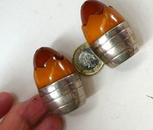 Load image into Gallery viewer, Pair of Vintage 1930s Amber Bakelite and Silver Art Deco Novelty Pepper Pots
