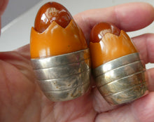 Load image into Gallery viewer, Pair of Vintage 1930s Amber Bakelite and Silver Art Deco Novelty Pepper Pots
