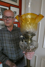 Load image into Gallery viewer, Large Antique VICTORIAN Paraffin or Oil Lamp with Brass Pillar. COMPLETE
