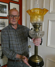 Load image into Gallery viewer, Large Antique VICTORIAN Paraffin or Oil Lamp with Brass Pillar. COMPLETE
