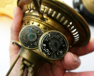 Large Antique VICTORIAN Paraffin or Oil Lamp with Brass Pillar. COMPLETE