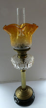 Load image into Gallery viewer, Large Antique VICTORIAN Paraffin or Oil Lamp with Brass Pillar. COMPLETE
