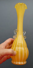 Load image into Gallery viewer, Vintage 1950s Italian / Murano Tall Glass Vase with Pale Yellow and Lemon Stripes. Height 10 inches
