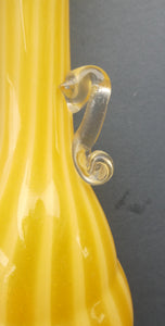 Vintage 1950s Italian / Murano Tall Glass Vase with Pale Yellow and Lemon Stripes. Height 10 inches