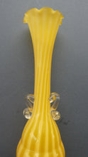 Load image into Gallery viewer, Vintage 1950s Italian / Murano Tall Glass Vase with Pale Yellow and Lemon Stripes. Height 10 inches
