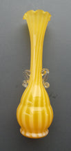 Load image into Gallery viewer, Vintage 1950s Italian / Murano Tall Glass Vase with Pale Yellow and Lemon Stripes. Height 10 inches
