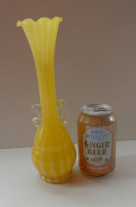 Vintage 1950s Italian / Murano Tall Glass Vase with Pale Yellow and Lemon Stripes. Height 10 inches