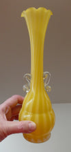 Load image into Gallery viewer, Vintage 1950s Italian / Murano Tall Glass Vase with Pale Yellow and Lemon Stripes. Height 10 inches
