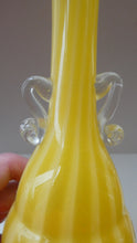 Load image into Gallery viewer, Vintage 1950s Italian / Murano Tall Glass Vase with Pale Yellow and Lemon Stripes. Height 10 inches
