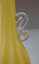 Load image into Gallery viewer, Vintage 1950s Italian / Murano Tall Glass Vase with Pale Yellow and Lemon Stripes. Height 10 inches
