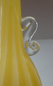 Vintage 1950s Italian / Murano Tall Glass Vase with Pale Yellow and Lemon Stripes. Height 10 inches