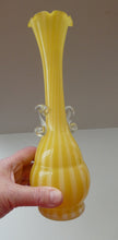 Load image into Gallery viewer, Vintage 1950s Italian / Murano Tall Glass Vase with Pale Yellow and Lemon Stripes. Height 10 inches
