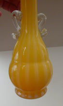 Load image into Gallery viewer, Vintage 1950s Italian / Murano Tall Glass Vase with Pale Yellow and Lemon Stripes. Height 10 inches
