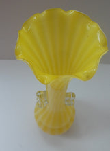 Load image into Gallery viewer, Vintage 1950s Italian / Murano Tall Glass Vase with Pale Yellow and Lemon Stripes. Height 10 inches
