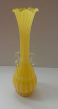 Load image into Gallery viewer, Vintage 1950s Italian / Murano Tall Glass Vase with Pale Yellow and Lemon Stripes. Height 10 inches
