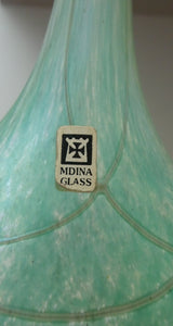 1980s Maltese Mdina Lollipop Vase. Cloudy Opaque Glass with Undulating Grey Band. Height: 8 inches