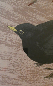 1980s Woodcut by James Williamson Bell (1938 - 2010), "BLACKBIRD". Signed in Pencil