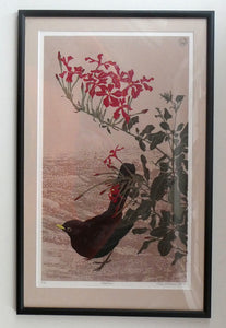 1980s Woodcut by James Williamson Bell (1938 - 2010), "BLACKBIRD". Signed in Pencil