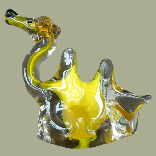 Strange Vintage Chunky MURANO Glass Camel. Yellow core, cased in clear glass